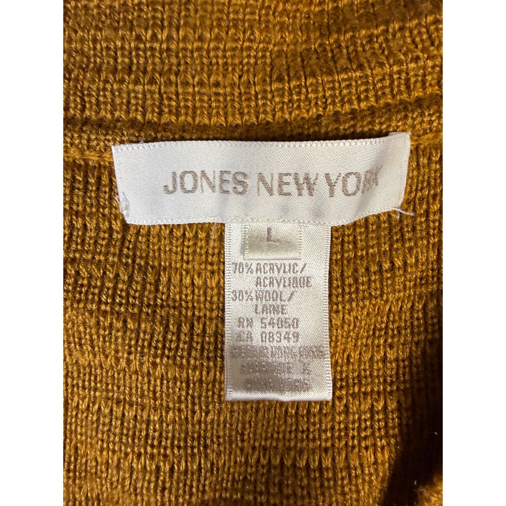 JONES NEW YORK Mustard Yellow Ribbed Knit Open Front Cardigan‎ Sweater Size L - Picture 2 of 8